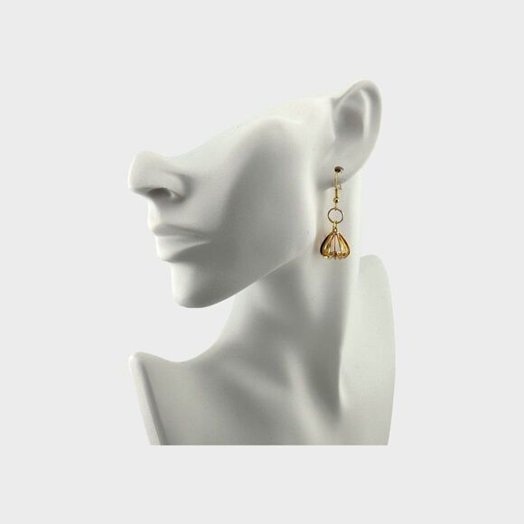 Gold Plated Basket Dangle Earrings Gold Plated Ear Wires - Picture 2 of 10